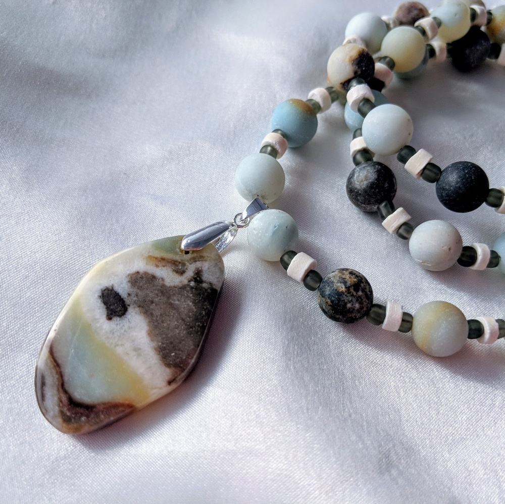 Handmade ultra-long Amazonite pendant necklace